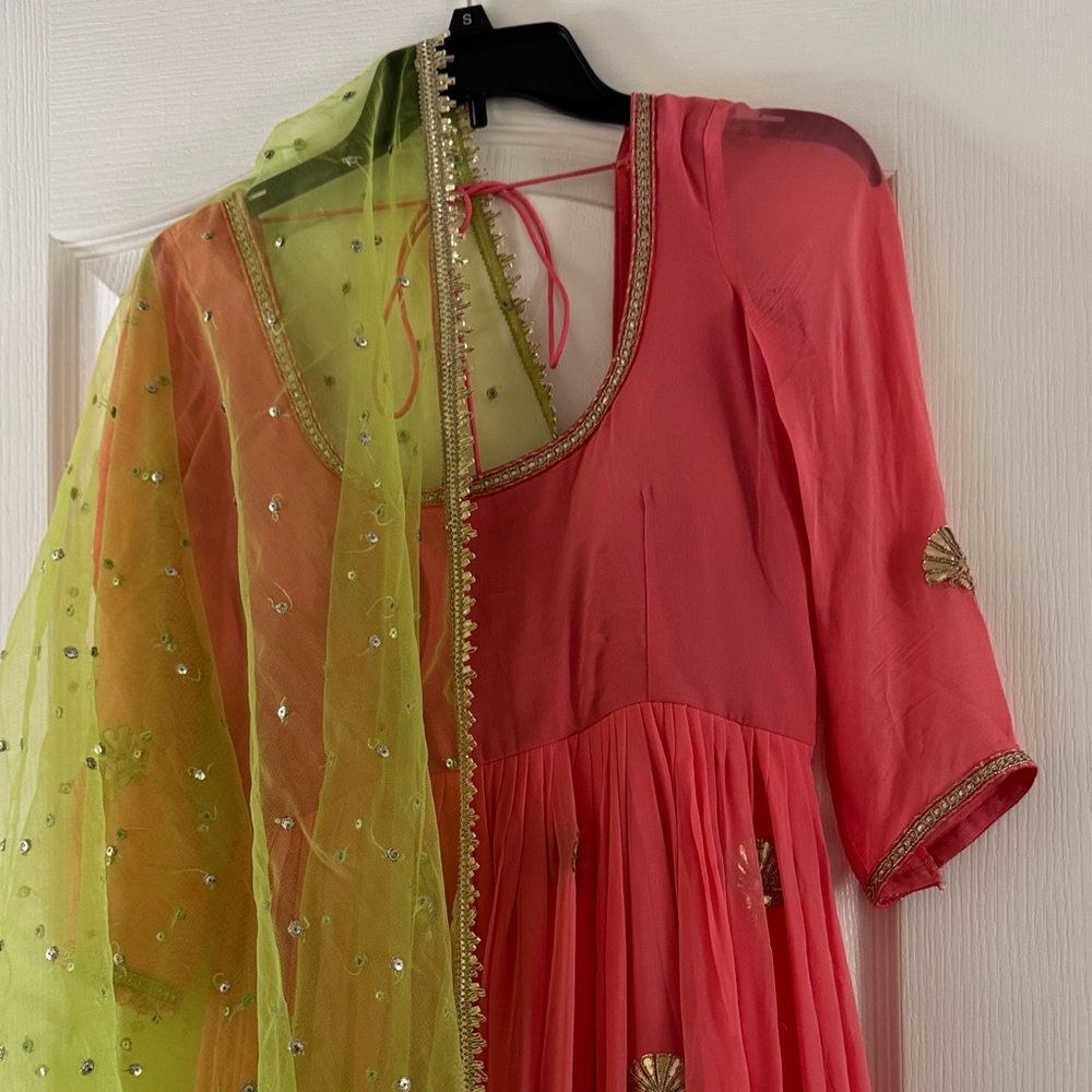 Pink and Green Embellished Anarkali